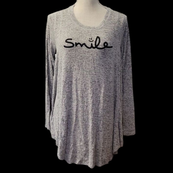 Anybody Gray Long Sleeve Top with 'Smile' Print - Picture 1 of 3